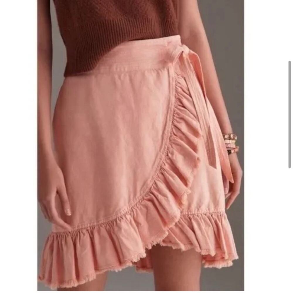 Anthropologie Pilcro Nettie Peach Ruffle Wrap Skirt Size Small